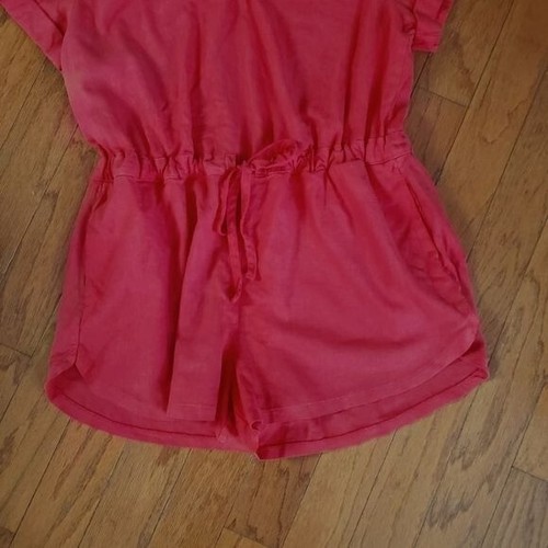 Romper filo universale donna misto lino rosso medio cravatta elastica vita estate - Foto 10 di 15