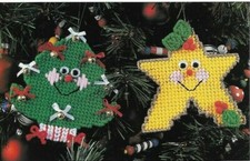 HAPPY ORNAMENTS STAR TREE CHRISTMAS PLASTIC CANVAS PATTERN INSTRUCTIONS