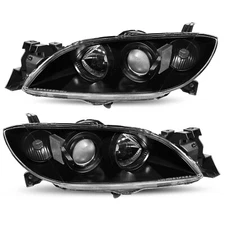 For 2004-2009 Mazda 3 Sedan Black Projector Headlights Clear Corner Lamps LH+RH