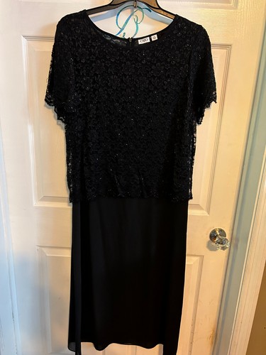NWOT CATO BLACK LONG EVENING DRESS W BEADED LACE OVERLAY TOP SIZE 14 - 第 2/12 張圖片