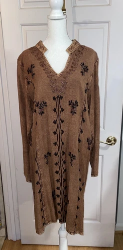 NWT Charlie Paige Boho Tunic Dress Embroidered Sz L/XL 44 Chest NEW Bronze Soft!