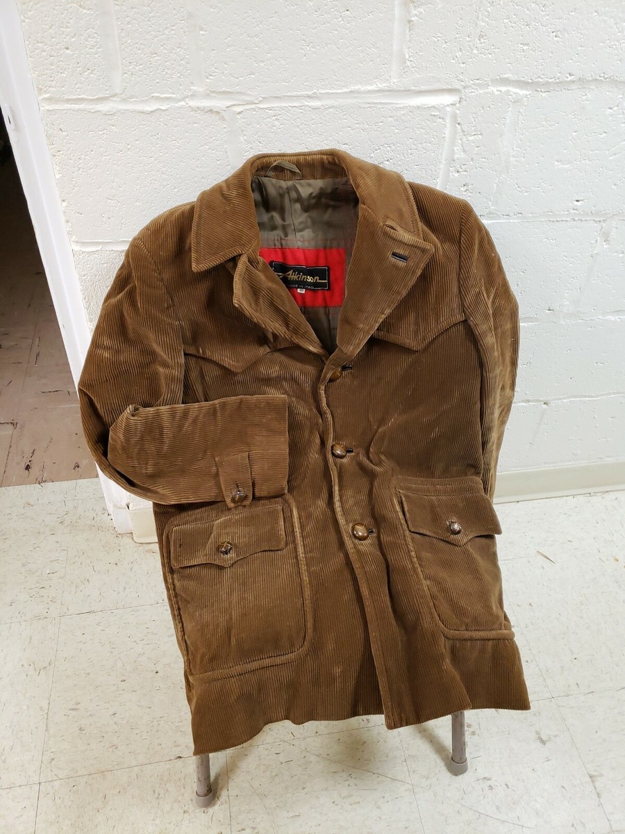 Atkinson Mens Coat Brown Corduroy Made In Italy Cotton 40L Vintage