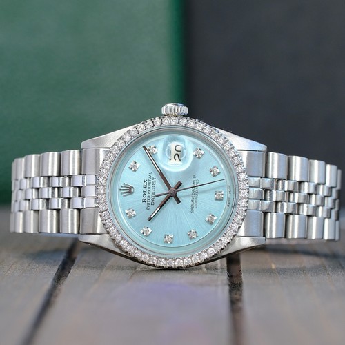 Rolex Mens Datejust Steel Ice Blue Diamond 36mm Watch 1.80ctw w/ Original Box - Picture 2 of 21