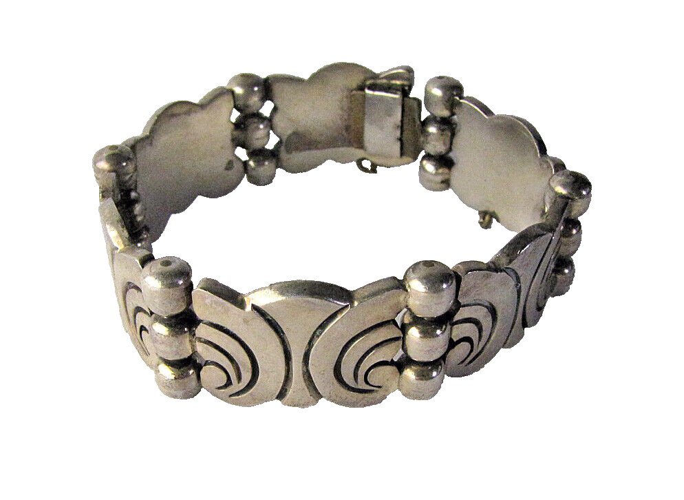Vtg Solid Sterling Silver Bracelet Primitive Desi… - image 1