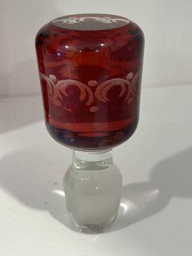 Antique/vintage Glass Ruby Red cut to clear Crystal Glass Decanter And Glass - Picture 8 of 12
