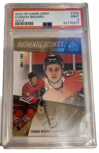 2023-24 UD SP Game Used Authentic Rookies Gold Connor Bedard  063/123 PSA 9
