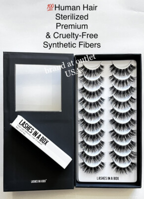  Human Hair Lashes in a Box No 27 Black 10 Pair Eyelashes + Clear Adhesive Glue