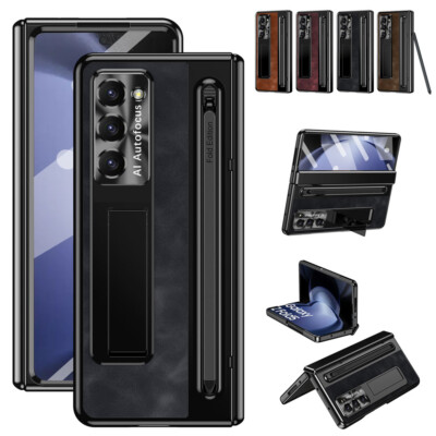Retro Leder Tasche Scharnier Schutzhülle Ständer Cover für Samsung Galaxy Z Fold5 5G