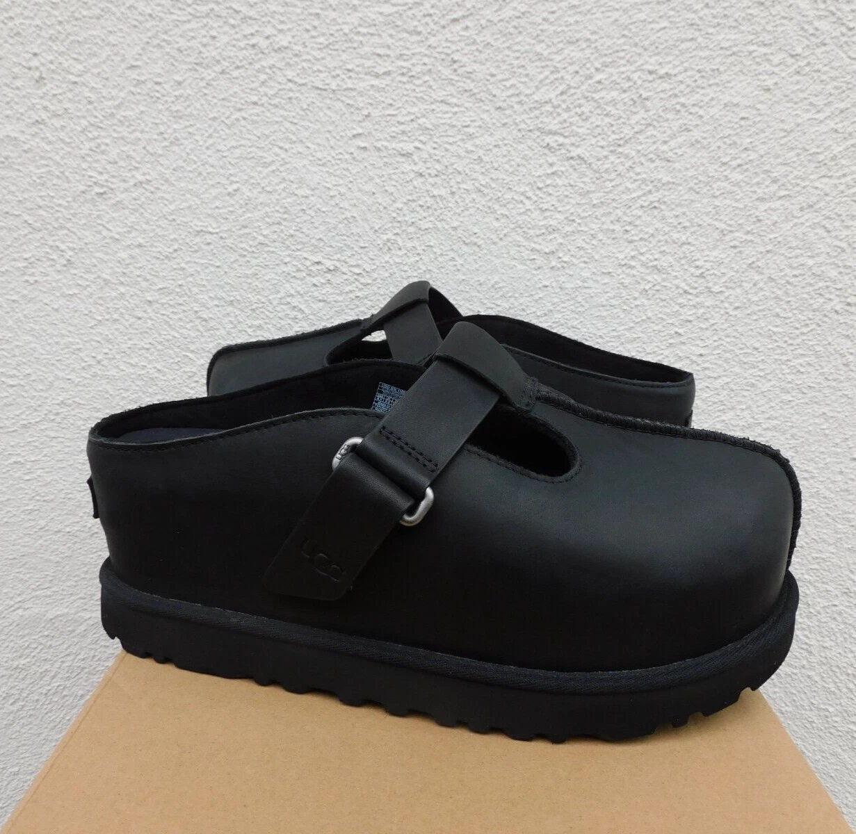 SANDALI CON PLATEAU UGG PELLE NERA GOLDENS HI CLOG DONNA US 8 5 39 5 ~NUOVI CON SCATOLA