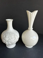 LENOX RAISED ROSE VASES WITH GOLD TRIM  USA  EXCELLENT PREOWNED CONDITION #cb