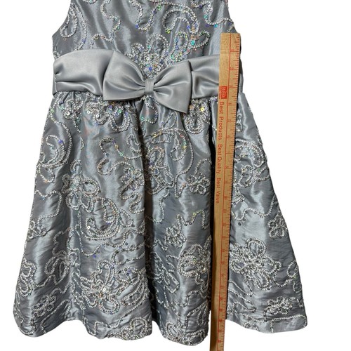 Rare Editions Dress Girls Size 5 Silver Gray Floral Pattern Sequin Party Wedding - Picture 10 of 12