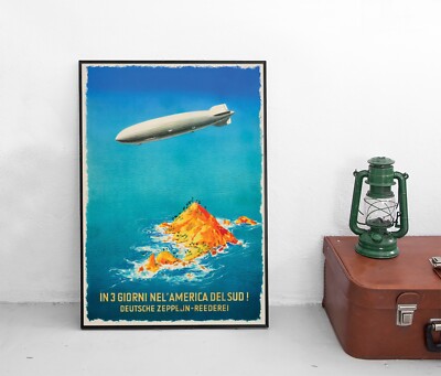 Poster Zeppelin Nach Süd-Amerika in 3 Tagen / Plakat / 1930er / Luftfahrt /