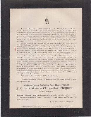 1904 Sterbeurkunde Frau Charles PICQUET geboren Jeanne PILLOT - Paris.