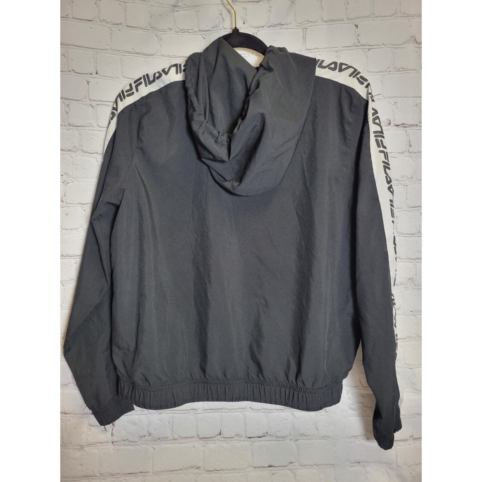 Giacca a vento FILA bianca e nera full zip cappuccio regolabile in vita taglia XS
