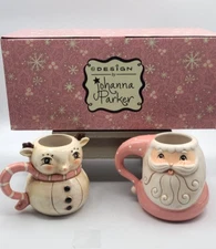 Johanna Parker Design Transpac Retro Style Pink Santa and Reindeer Set NIB