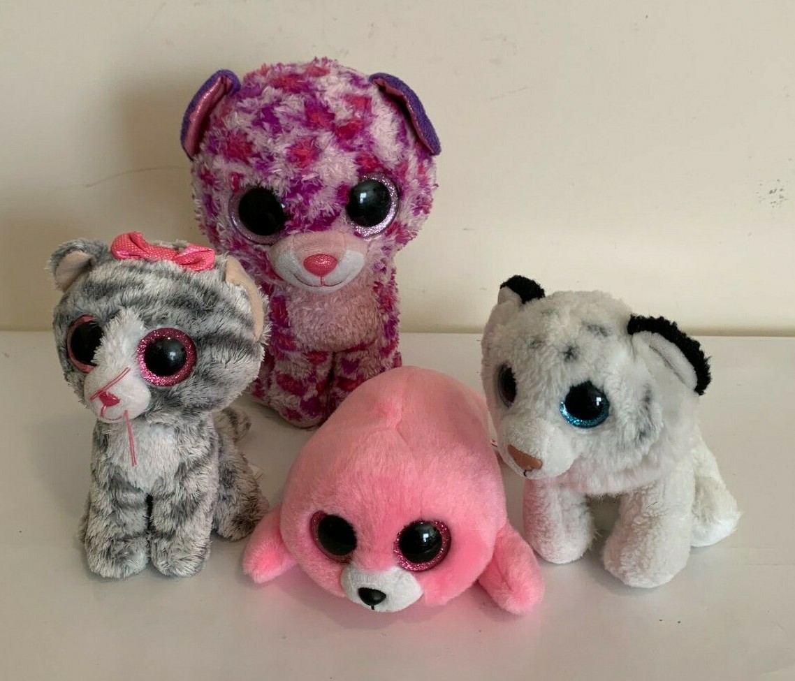 TY Beanie Boo Lot of 4 Plush Stuffed Animals Tundra Kiki Pierre Glamour