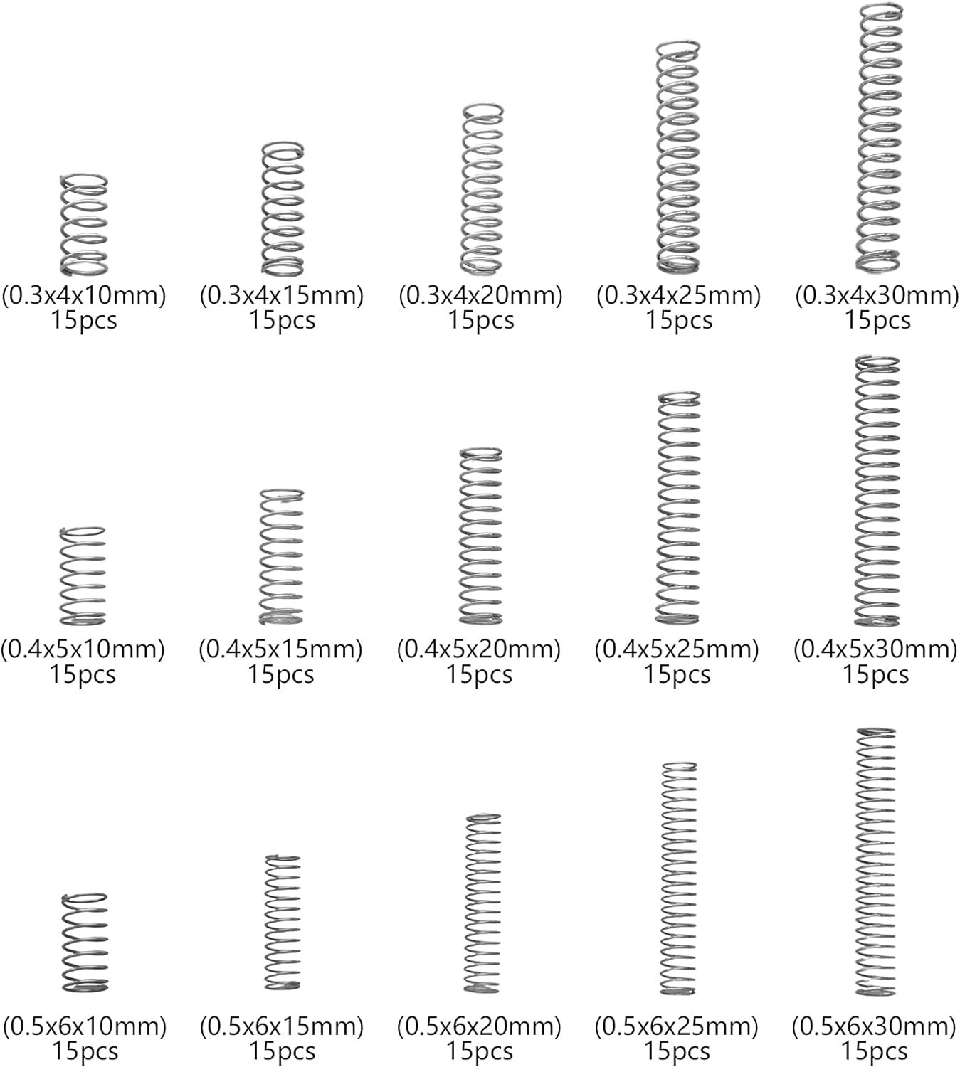 225Pcs Small Compression Spring Assortment 15 Different Sizes Wire