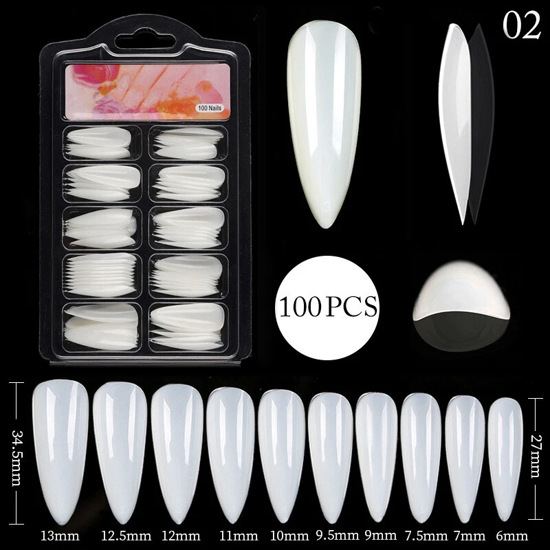 100PCS Nail Natural Transparent Art Extension Almond Press On Nail Long Coffin ♪ - Image 4 of 4