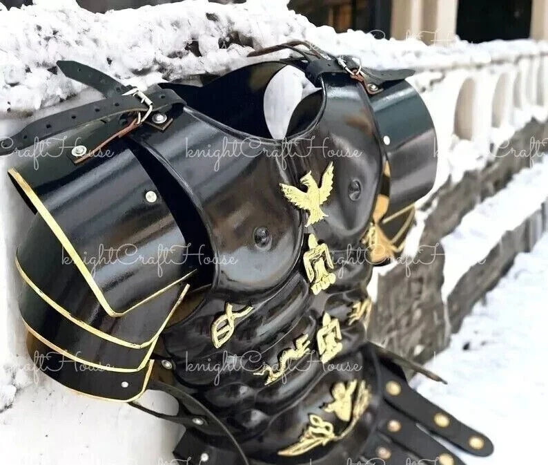 Traje de armadura espartano negro 300 caballero LARP conjunto muscular romano con regalo de hombro Foto 2 de 4
