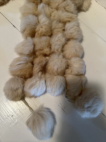 100% Rabbit Fur Pom Poms Scarf Cape Neck Wrap Women's Shawl - Picture 6 of 9