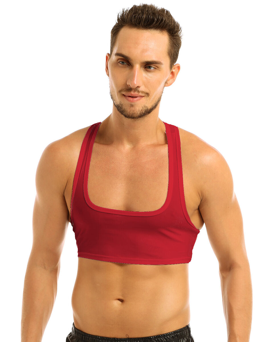 Men Tank Top Sexy Y Back Sleeveless Muscle Half Vest T-Shirts Sports Bra  Tops