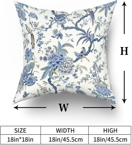Chinoiserie Pillow Covers Set of 2 Blue and White Outdoor Pillows Bule Birds Flo - Picture 6 of 12