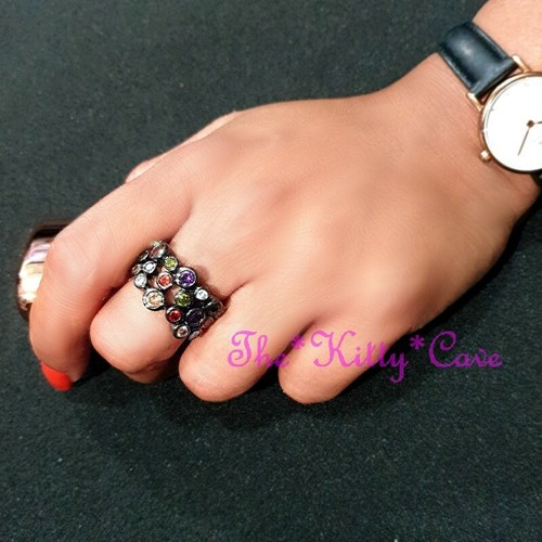 CZ Crystal Zirconia Multi Coloured Ossie Rainbow Retro Bubble Band Cocktail Ring - Picture 11 of 15