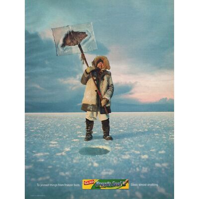 Glad Press n Seal Plastic Wrap Ad 2004 Eskimo Ice Fisherman Framed Vintage Print