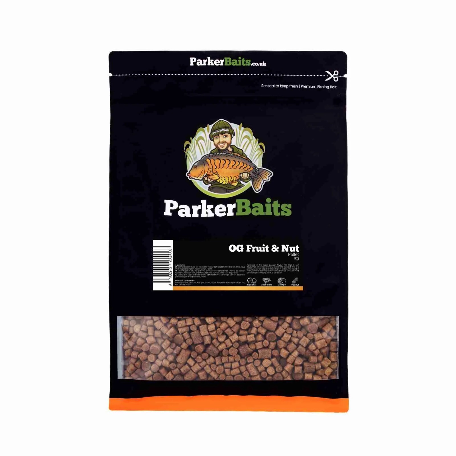 Parker Bait Pellet OG Fruit & Nut 1kg - Carp Fishing PVA Bags - Free Delivery