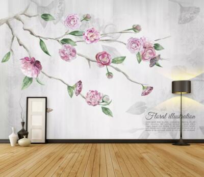 3D Pink Flower Branch 37137NA Wallpaper Wall Murals Removable Wallpaper Fay