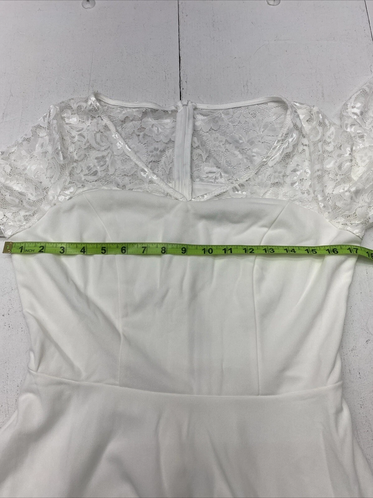 OFF WHITE Abito da donna bianco scollo a V in pizzo manica a 3 4 taglia media nuovo
