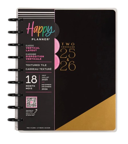 Happy Planner Strukturfliese KLASSISCHES VERTIKALES LAYOUT Planer 18 Monate 25. Juli