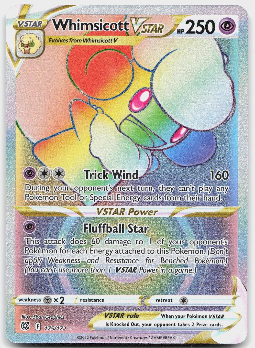 Whimsicott VSTAR 175/172 Rainbow Rare Brilliant Stars Pokemon Near Mint