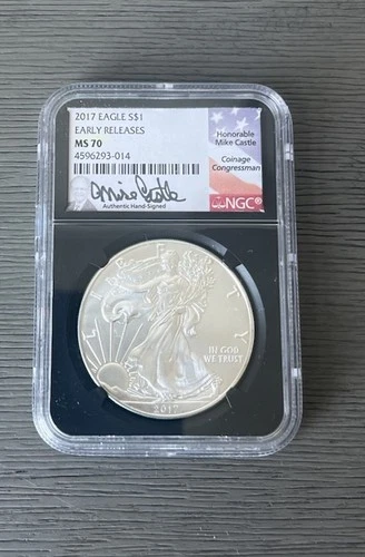 2017 American Silver Eagle Early Release NGC MS 70 Mike Castle Signed  Coin