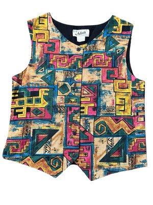 Adini Abstract Geometric Vest Multicolor Boho Sz S Festival