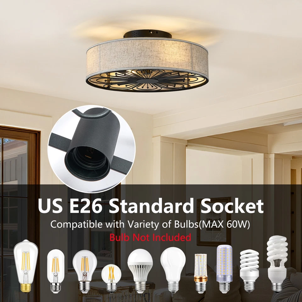 Ventilador de Techo 20" con Luz Granja Enjaulado Blanco Kit de Montaje Al Ras Control Remoto Foto 4 de 4