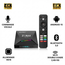 Z1 Max TV Box Android 15 - Lecteur Multimédia 8K, 4K, WiFi 5G, Bluetooth 4+64GB