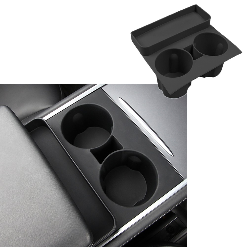 Console Cup Holder Insert Black Silica Gel Fit for Tesla Model 3 Model Y