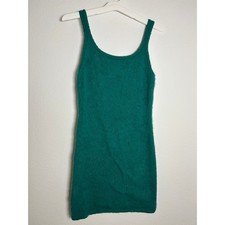 Aerie Teal Green Fuzzy Knit Sleeveless Mini Dress Scoop Neck Medium