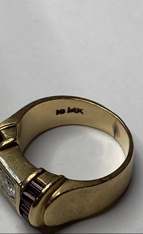 Solid 14K Gold Diamond Ruby Baguette Size 8 Ring … - image 6