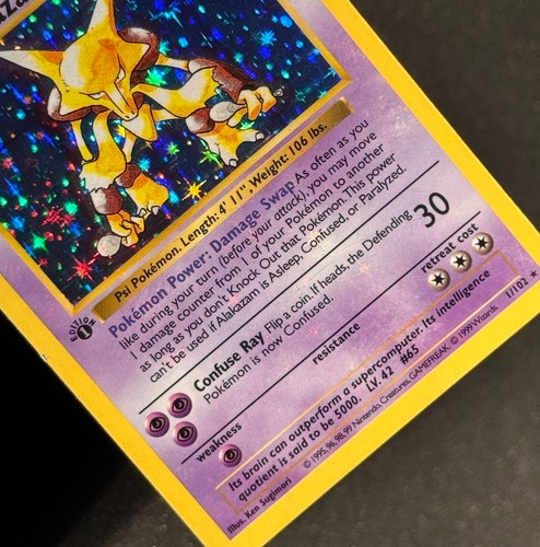 Major Holo Bleed 1st Edition Shadowless #1 ALAKAZAM 1999 Pokemon Base Card Set - Picture 3 of 23