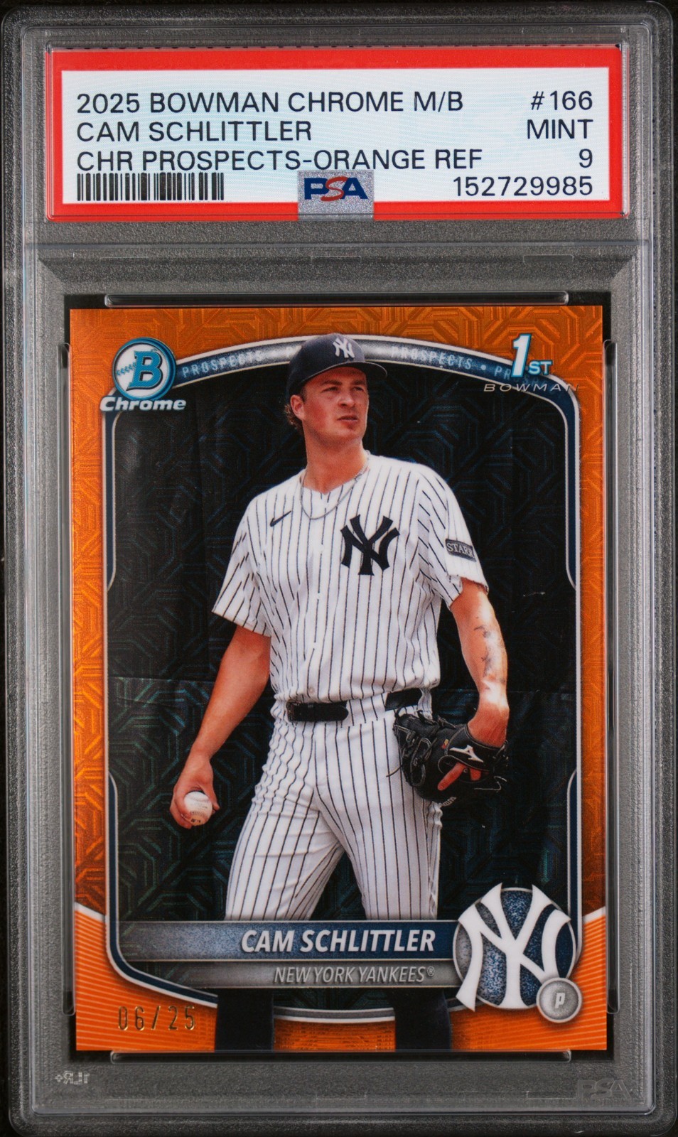 2025 1st Bowman Chrome Prospects Cam Schlittler BCP-166 Orange Refractor /25