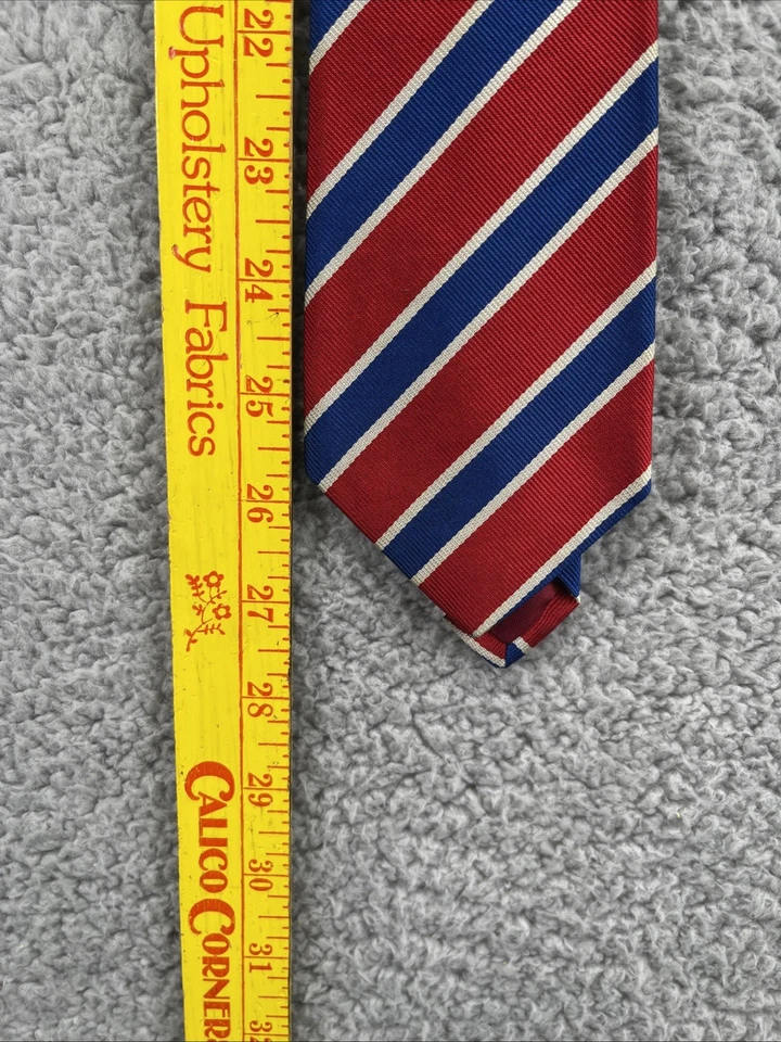Corbata a rayas Harrods of London Silk Repp blanca azul roja a rayas Brompton Club Foto 3 de 4