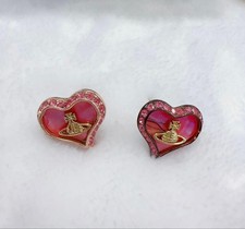 Vivienne Westwood Petra Heart Earrings Silver Tone Used with Box  Card Japan
