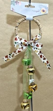 Harvest Fall Door knob Decor Hanging Metal Jingle Bells Green and Gold Tone 10"