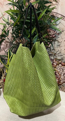 Shopping Bag Tasche Shopper Tasche Echtleder Flechtdruck Grün
