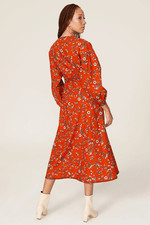 Tory Burch Tie Sleeve Tunic Midi Dress in Orange Floral Size 2