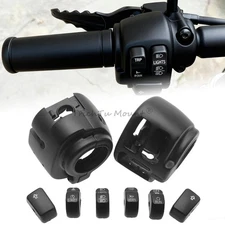 Black Handlebar Control Switch Housings Cover + Button Caps Kit For Harley Dyna