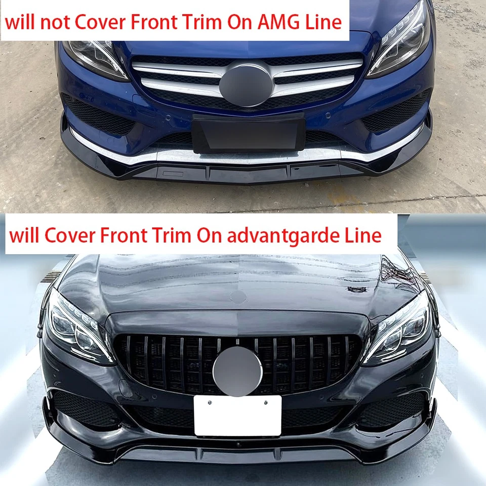 ДЛЯ 2015-18 MERCEDES BENZ W205 C300 C43 AMG ГЛЯНЦЕВЫЙ ЧЕРНЫЙ B СТИЛЬ ПЕРЕДНИЙ БАМПЕР КРОМКА - Изображение 3 из 4