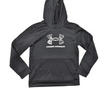 Under Armour Fleece Big Logo Hoodie Black Boys Youth Large YL Polyester NEW
